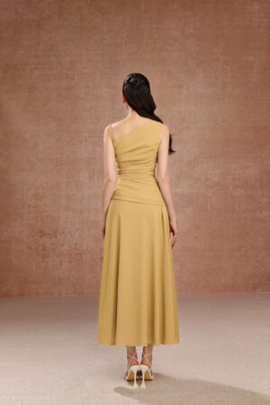 A-line-Asymmetric-Neck-Raw-Fabric-Ankle-Length-Dress-DeNio-alleiz-3