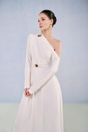 A-line-Asymmetric-Sleeved-Viscose-Ankle-Length-Dress-White-Plan-alleiz-2