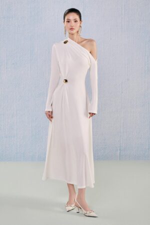 A-line-Asymmetric-Sleeved-Viscose-Ankle-Length-Dress-White-Plan-alleiz