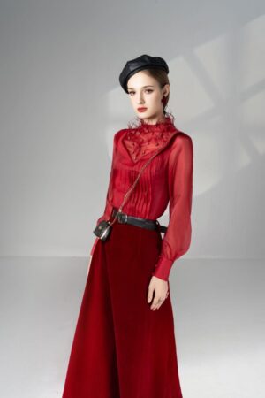 A-line-Bishop-Sleeved-Velvet-Ankle-Length-Set-Happy-Clothing-alleiz-1