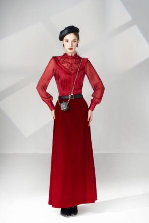 A-line-Bishop-Sleeved-Velvet-Ankle-Length-Set-Happy-Clothing-alleiz-3