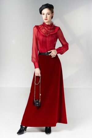 A-line-Bishop-Sleeved-Velvet-Ankle-Length-Set-Happy-Clothing-alleiz