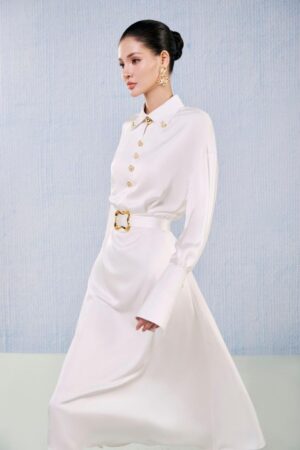 A-line-Cuff-Sleeved-Silk-Blend-Midi-Dress-White-Plan-alleiz-1