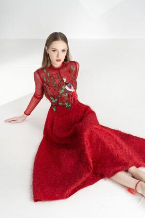 A-line-Flower-Applique-Silk-Ankle-Length-Dress-Happy-Clothing-alleiz-3