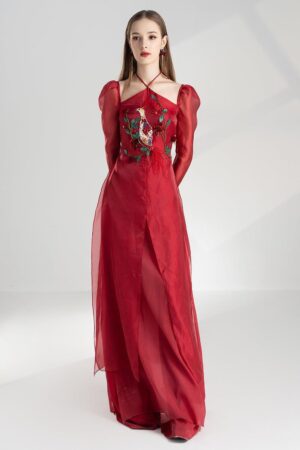 A-line-Puffy-Sleeved-Silk-Organza-Floor-Length-Ao-Dai-Happy-Clothing-alleiz