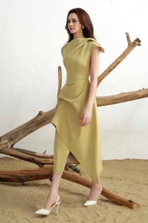 Asymmetric-Front-Slit-Twill-Midi-Dress-DeNio-alleiz-7