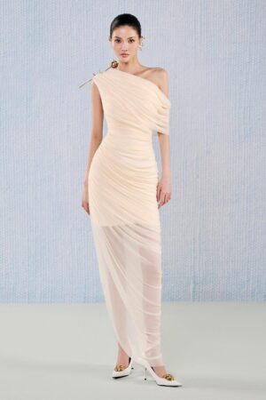 Asymmetric-Gathered-Viscose-Floor-Length-Dress-White-Plan-alleiz