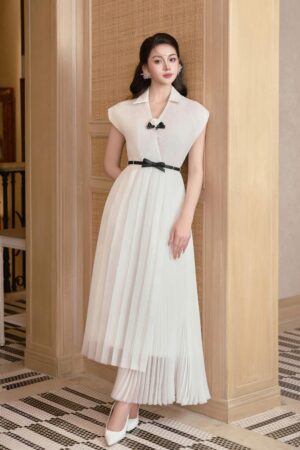 Asymmetric-Pleated-Foam-Ankle-Length-Dress-White-Plan-alleiz-4