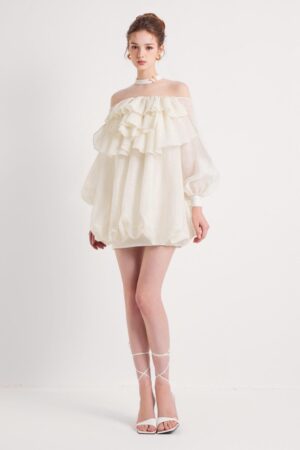 Blouson-Ruffle-Layer-Organza-Mini-Dress-DeNio-alleiz