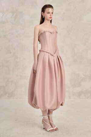 Bubble-Semi-Heart-Neck-Taffeta-Midi-Dress-LINH-PHUNG-alleiz-4