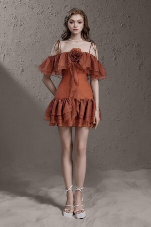 Drop-Waist-Cold-Shoulder-Sleeved-Silk-Mini-Dress-Delicate-alleiz