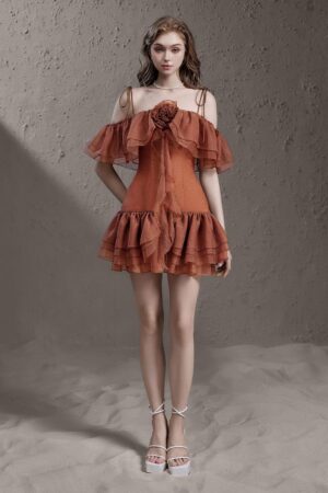 Drop-Waist-Cold-Shoulder-Sleeved-Silk-Mini-Dress-Delicate-alleiz-5