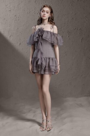 Drop-Waist-Cold-Shoulder-Sleeved-Silk-Mini-Dress-Delicate-alleiz-6