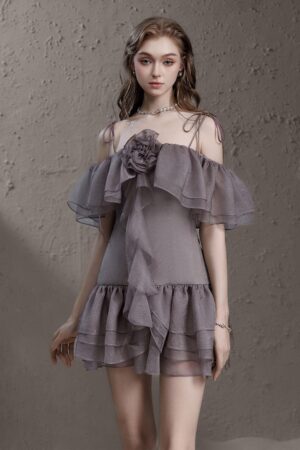 Drop-Waist-Cold-Shoulder-Sleeved-Silk-Mini-Dress-Delicate-alleiz-8