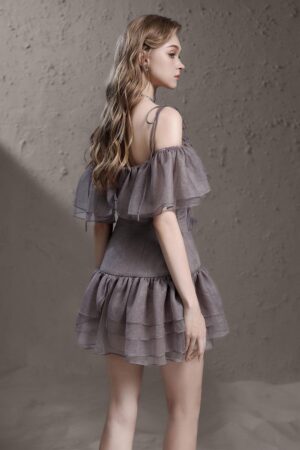 Drop-Waist-Cold-Shoulder-Sleeved-Silk-Mini-Dress-Delicate-alleiz-9