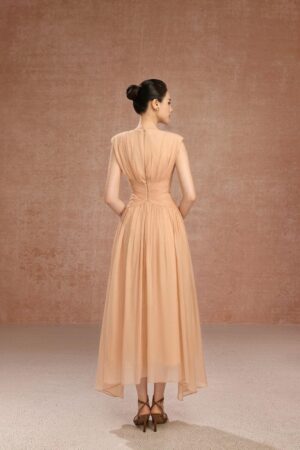 Gathered-Boat-Neck-Pearl-Foam-Voile-Ankle-Length-Dress-DeNio-alleiz-3