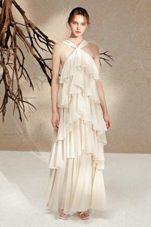 Layered-V-Neck-Poly-Organza-Floor-Length-Dress-BELOVED-alleiz-3