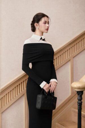 Sheath-Collared-Neck-Spandex-Midi-Dress-White-Plan-alleiz-2