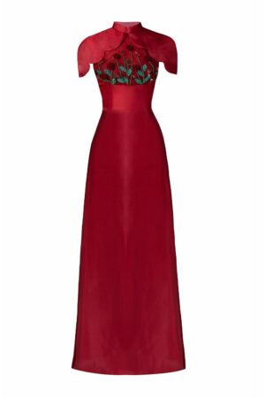 Sheath-Flower-Applique-Silk-Organza-Floor-Length-Ao-Dai-Happy-Clothing-alleiz