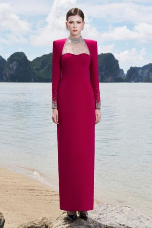 Sheath-High-Neck-Crepe-Floor-Length-Dress-TRACY-STUDIO-alleiz-12