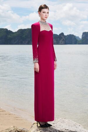 Sheath-High-Neck-Crepe-Floor-Length-Dress-TRACY-STUDIO-alleiz-13