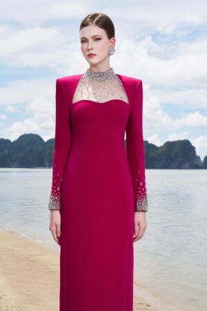 Sheath-High-Neck-Crepe-Floor-Length-Dress-TRACY-STUDIO-alleiz-9