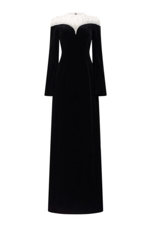 Sheath-Illusion-Neck-Velvet-Floor-Length-Dress-TRACY-STUDIO-alleiz