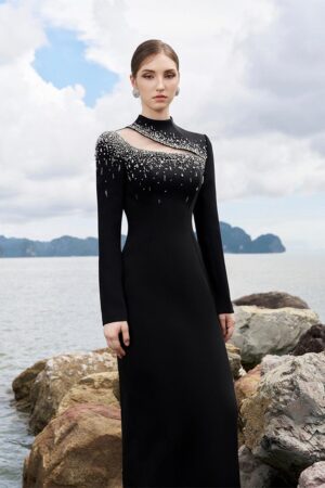 Sheath-Long-Sleeved-Crepe-Floor-Length-Dress-TRACY-STUDIO-alleiz-12