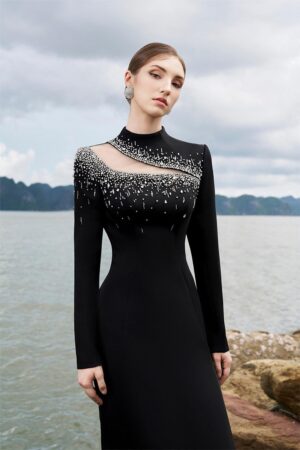 Sheath-Long-Sleeved-Crepe-Floor-Length-Dress-TRACY-STUDIO-alleiz-15