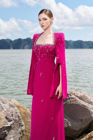 Sheath-Queen-Anne-Neck-Velvet-Satin-Floor-Length-Dress-TRACY-STUDIO-alleiz-4