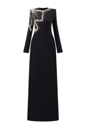 Sheath-Square-Neck-Velvet-Satin-Floor-Length-Dress-TRACY-STUDIO-alleiz