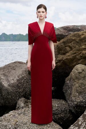 Sheath-V-Neck-Velvet-Satin-Floor-Length-Dress-TRACY-STUDIO-alleiz-11