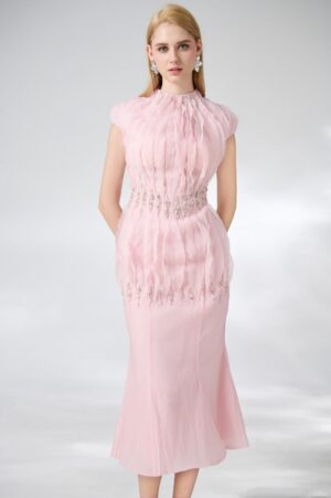 Trumpet-High-Neck-Organza-Midi-Dress-Happy-Clothing-alleiz-1