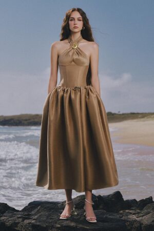 Wood-Fit-and-Flare-Crossover-Neck-Taffeta-Ankle-Length-Dress-LINH-PHUNG-alleiz-1