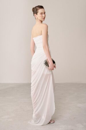 Strapless-Gathered-Organza-Spandex-Maxi-Dress-White-Plan-alleiz-2